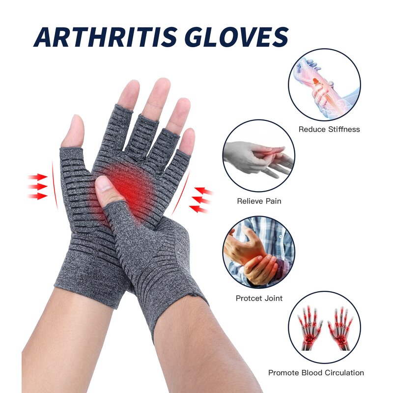 Arthritis Gloves Manufacturer - Grey Heated Half Finger Cotton Compression Gloves