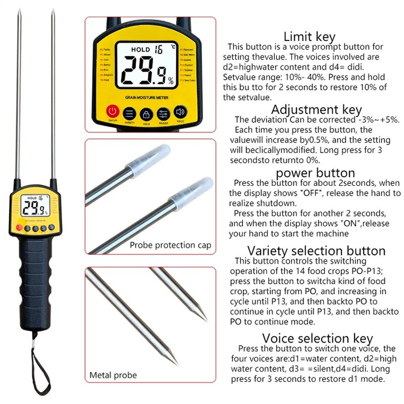 Hygrometer Manufacturer - OEM/ODM Custom Portable Digital Moisture Meter for Grain LCD Display