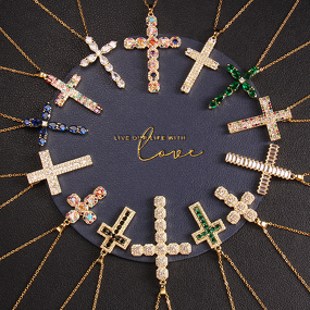 Cross Necklace Manufacturer - European American Trendy Micro-Inlaid Zircon Gold Plated Pendant