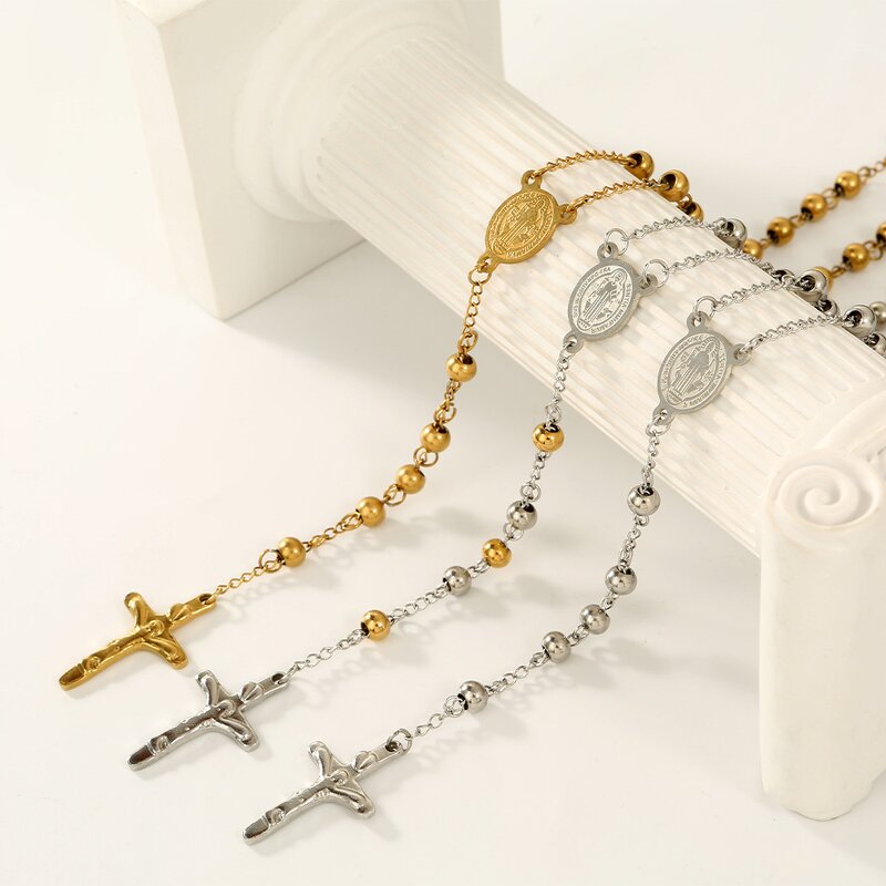 Cross Necklace Manufacturer - Golden Stainless Steel Bead Unisex Wedding Chain
