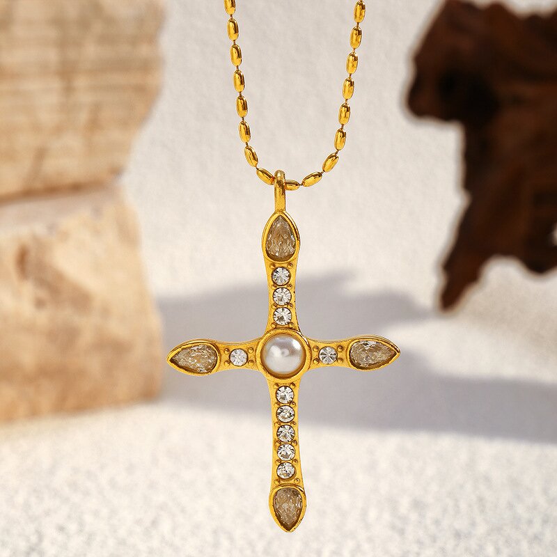 Cross Pendant Necklace Factory - Women's Stainless Steel Retro Light Luxury Simple 18K Chain