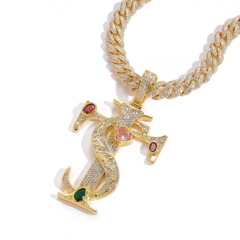 Hip-hop Necklace Factory - Cross Pendant Micro-Embedded Colorful Zircon Unisex Trendy