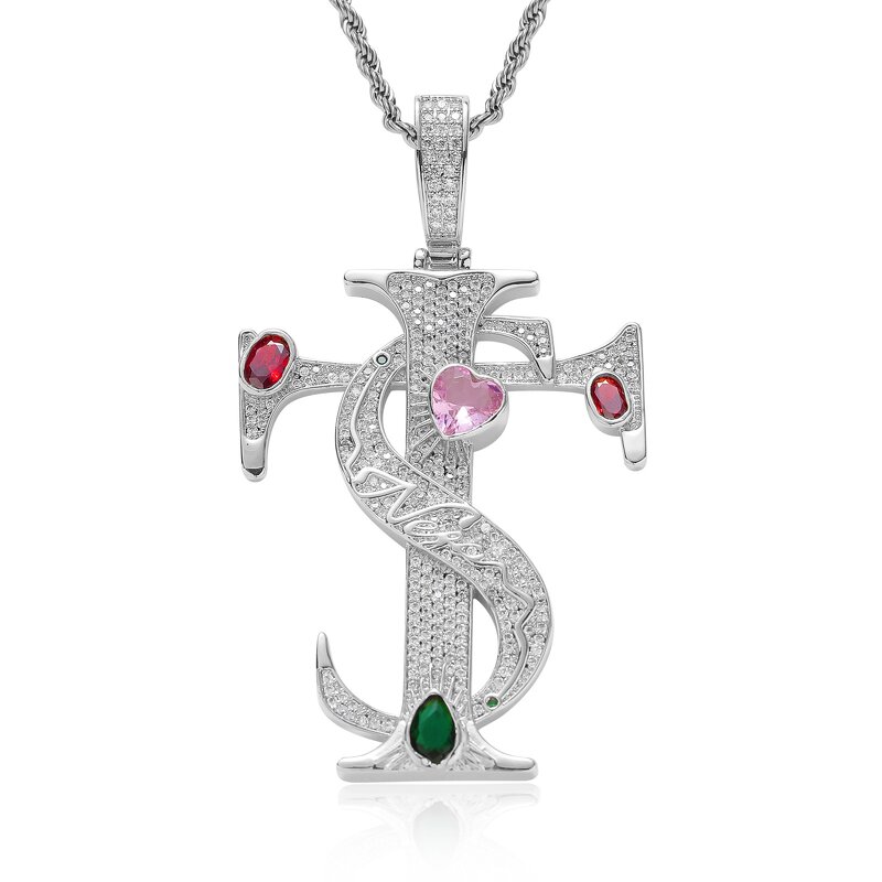 Hip-hop Necklace Factory - Cross Pendant Micro-Embedded Colorful Zircon Unisex Trendy