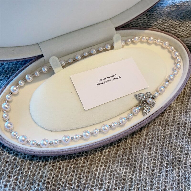 Zircon Necklace Factory - Manta Rose Zircon Fragmented Silver Pearl Light Luxury Gradient Beaded