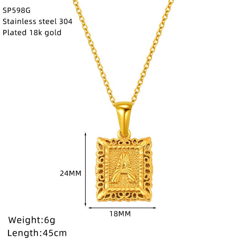 Letter Necklace Factory - Musesure Cross-Border 18K Gold-Plated Square Hollow Stainless Steel