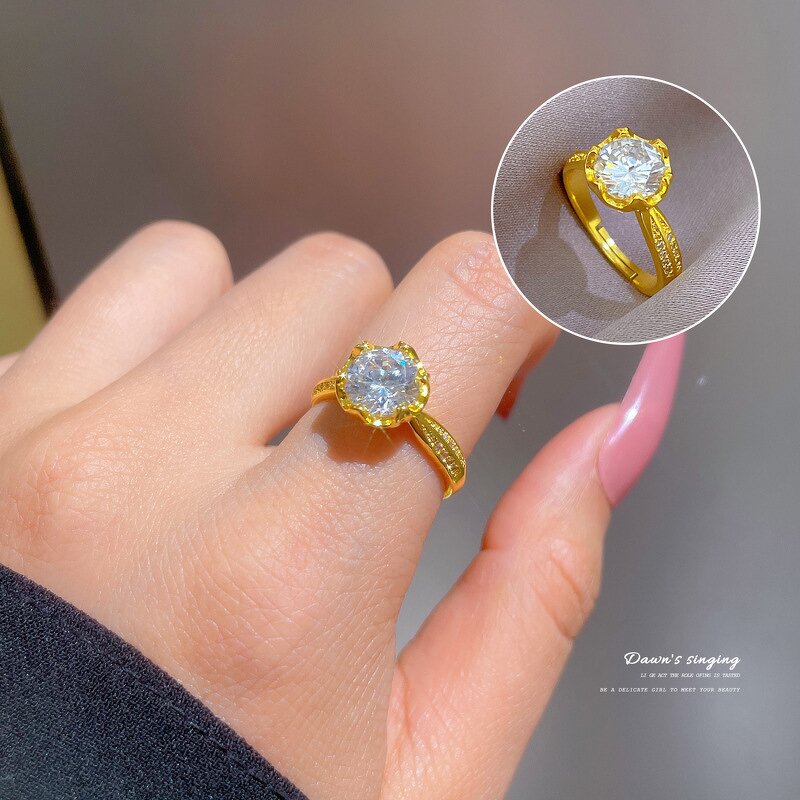 Sparkling Zircon Ring Factory - Genuine Gold Plating Elegant Sophisticated Simple Trendy