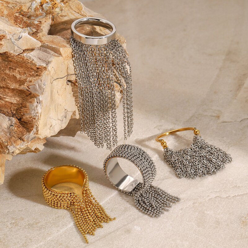 Tassel Ring Manufacturer - High-End 18K Gold Titanium Steel Oval Cut Diamond for Party