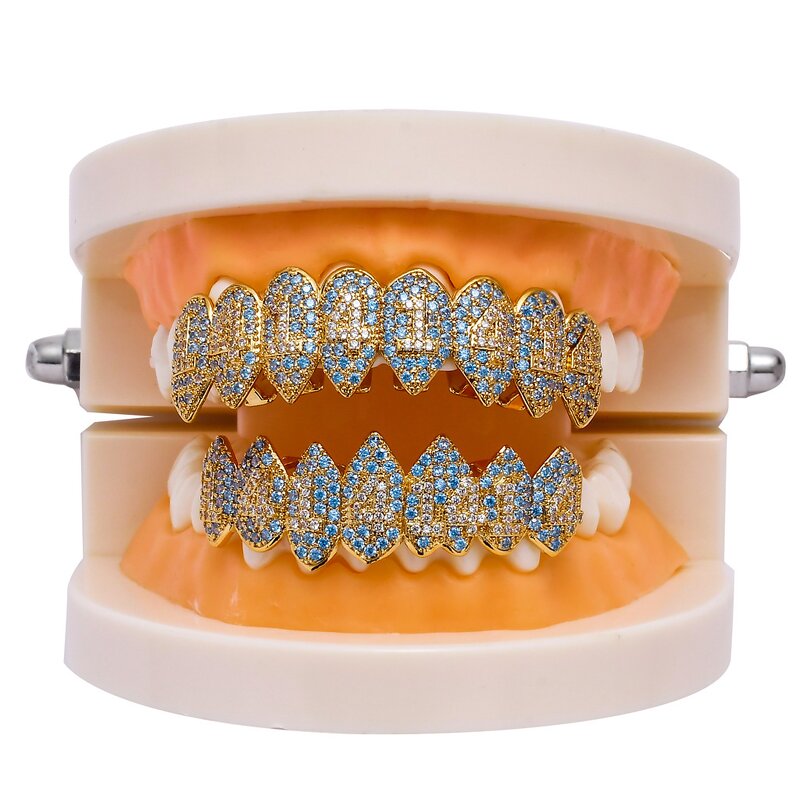 Gold Teeth Manufacturer - Hip Hop Gold Braces Halloween Gift Funny Hiphop Hollow Micro Inlaid Zircon
