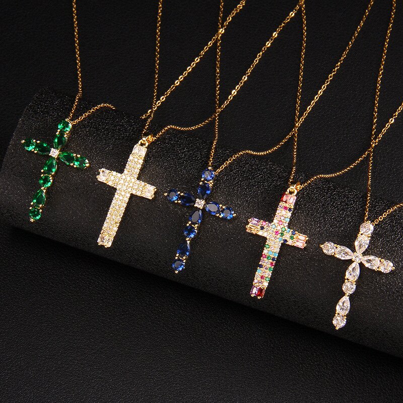 Children's Cross Necklace Factory - European American Micro-inlaid Zircon Gold Plated Pendant