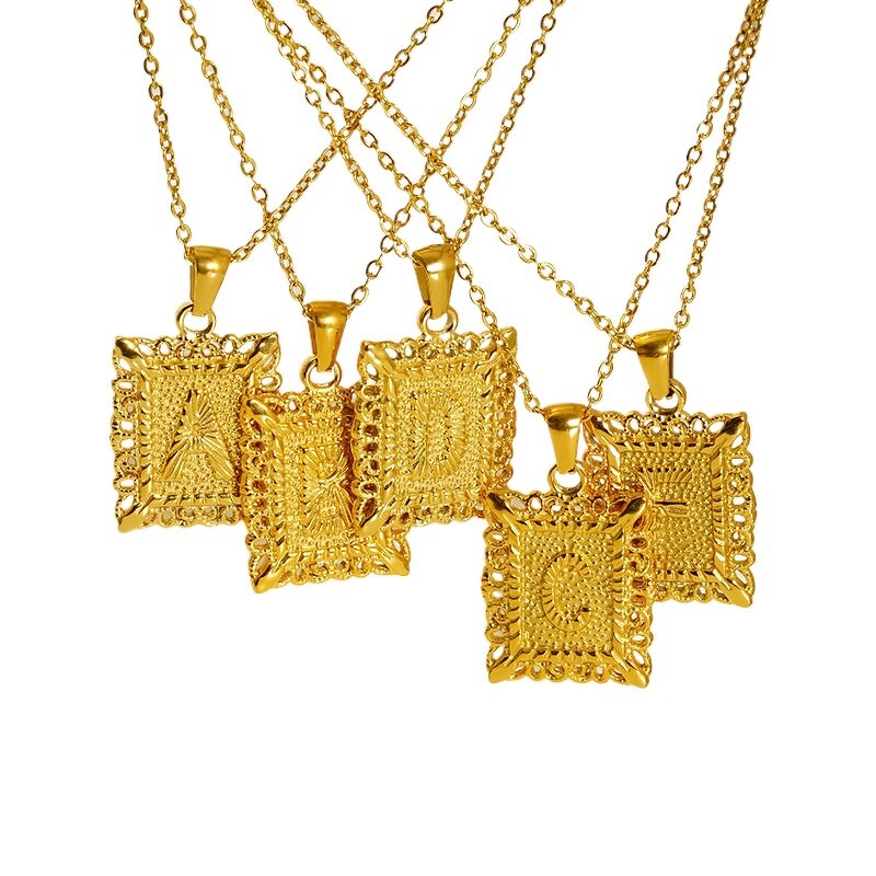 Letter Necklace Factory - Musesure Cross-Border 18K Gold-Plated Square Hollow Stainless Steel