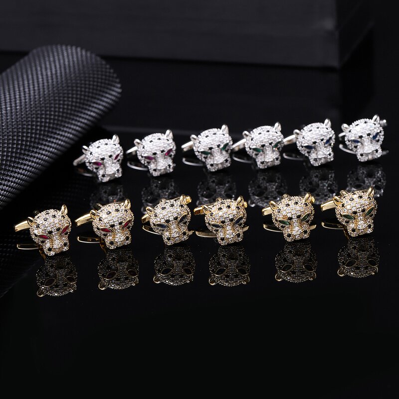 Men's Cufflinks Manufacturer - Blue Black Champagne Zircon Electroplated Real Gold Rectangular Studs