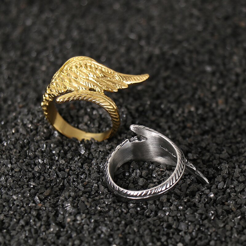 Guardian Wing Ring Manufacturer - Retro Smear Fashion Angel Wings Gold Stainless Steel