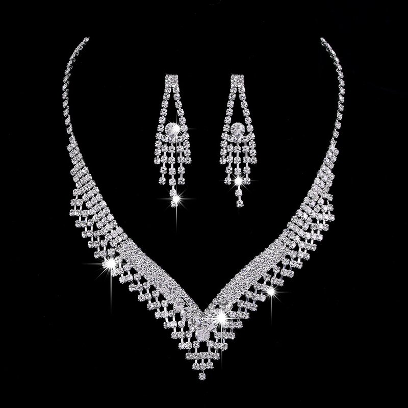 Jewelry Set Manufacturer - Brilliant Full Diamond Zircon Water Drop Necklace Earrings Shooting
