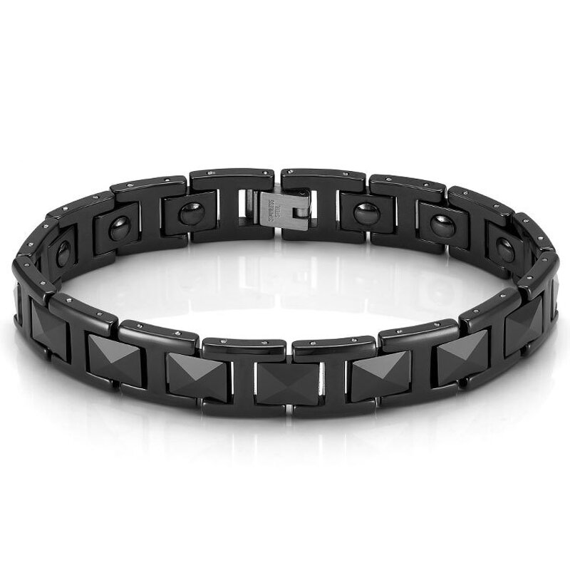 Tungsten Steel Bracelet Manufacturer - Certified Trendy Magnet Chain Link Geometric Tank Natural Stone