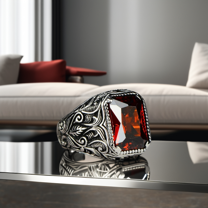 National Style Ring Manufacturer - Factory Direct Supply Retro Texture Inlaid Red Green Zircon Hot Sale