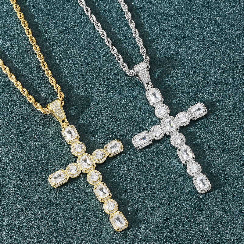 Zircon Cross Pendant Manufacturer - Hip-hop Square Round Large 18K Gold Plated Unisex Trendy