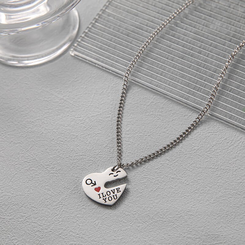 Couple Necklace Manufacturer - Korean Style Personality Stitching Kitten Hug Simple Stainless Steel