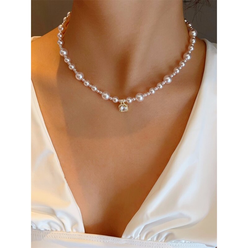 Zircon Necklace Factory - Manta Rose Zircon Fragmented Silver Pearl Light Luxury Gradient Beaded