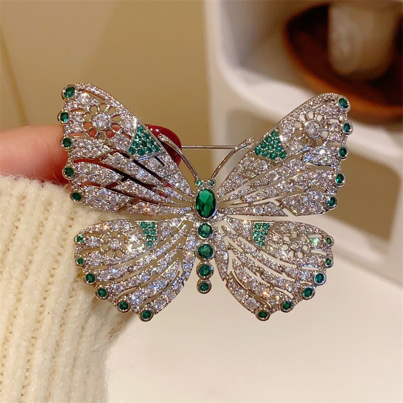 Butterfly Brooch Manufacturer - Full Diamond Elegant Emerald Corsage Heavy Industry Coat Pin