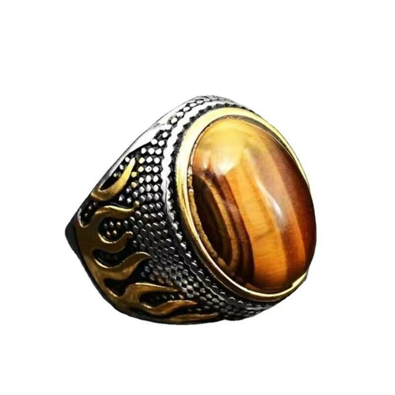 Men's Ring Factory - European American Personality Retro Simple Domineering Black Red Zircon Inlay