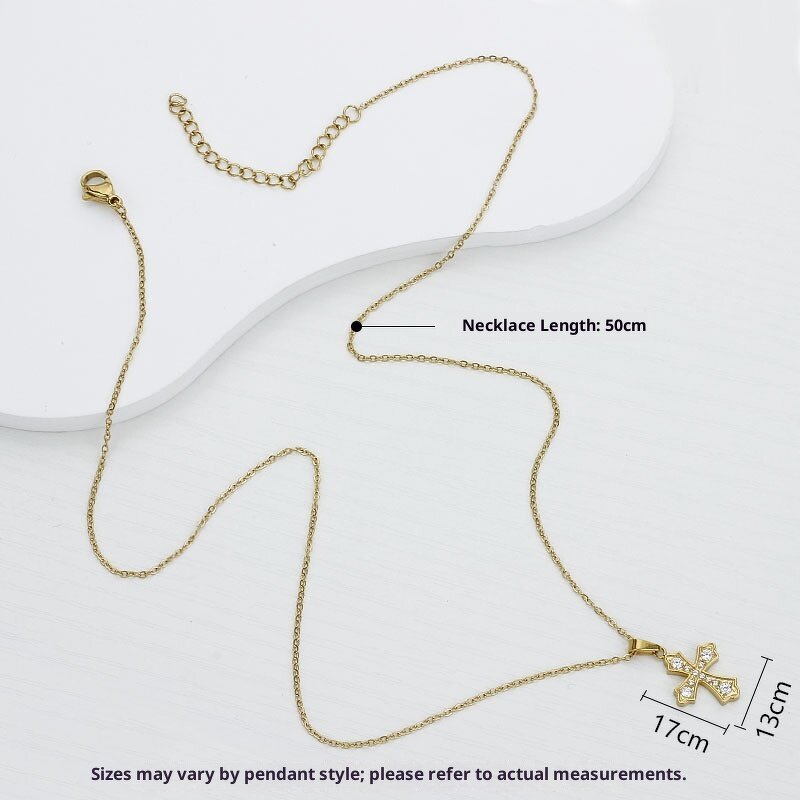 Children's Cross Necklace Factory - Stainless Steel Gold Plated Diamond Pendant Figaro Chain