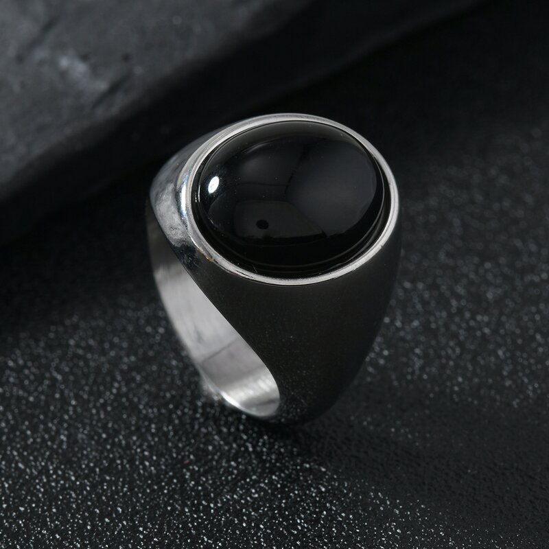 Natural Stone Ring Factory - European American Stainless Steel Gold Plated Trendy Oval Couple