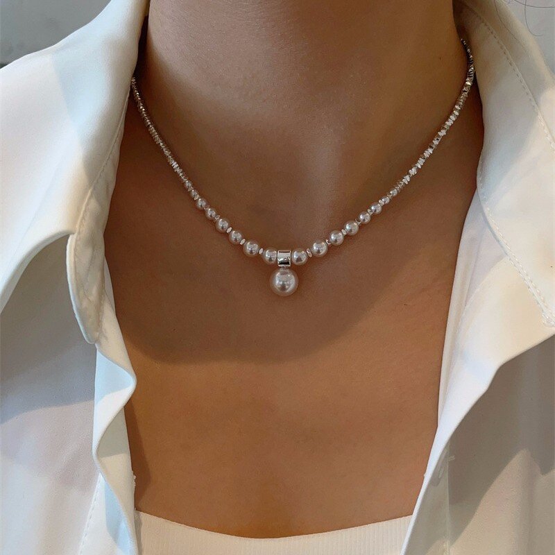 Zircon Necklace Factory - Manta Rose Zircon Fragmented Silver Pearl Light Luxury Gradient Beaded