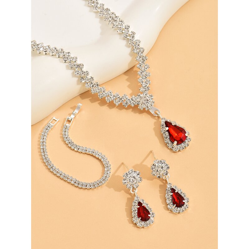 Jewelry Set Manufacturer - New Wholesale Metal Inlaid Diamond Necklace Earrings Wedding Bride