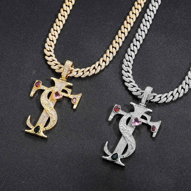Hip-hop Necklace Factory - Cross Pendant Micro-Embedded Colorful Zircon Unisex Trendy