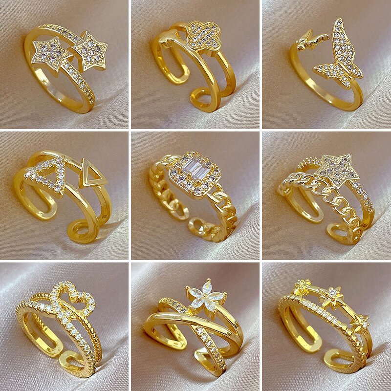Zircon Ring Manufacturer - Genuine Gold Plating Adjustable Open Design Simple Trendy