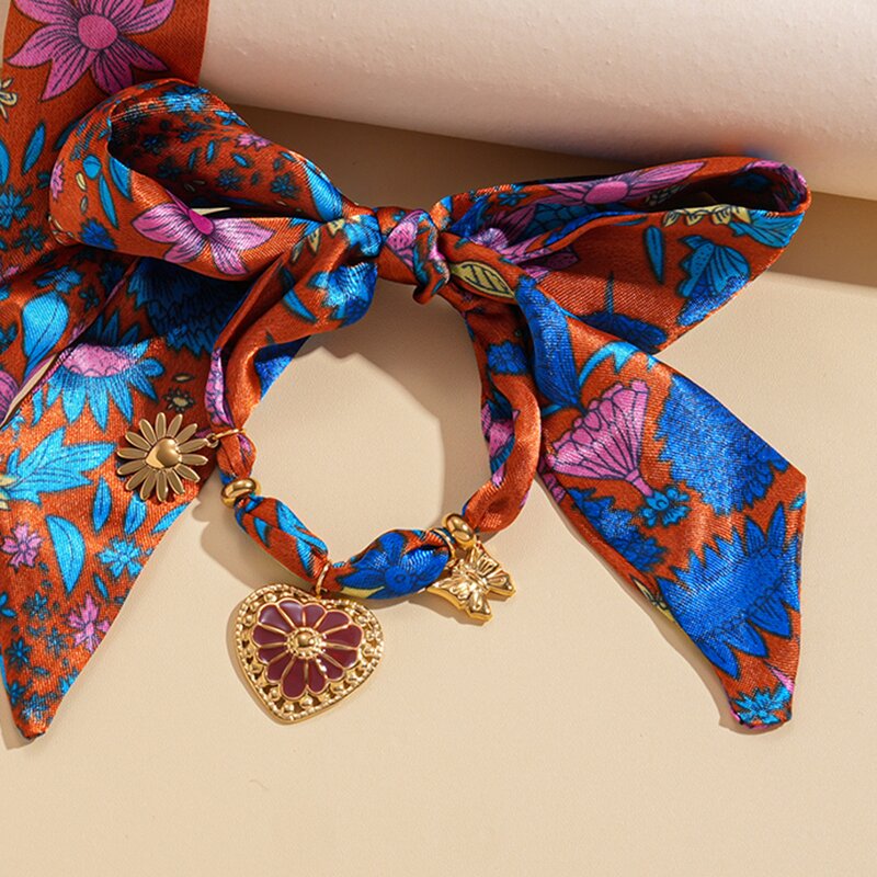 Sun Heart Necklace Factory - Stainless Steel Fabric Print Hollow Ethnic Style Autumn Winter Niche