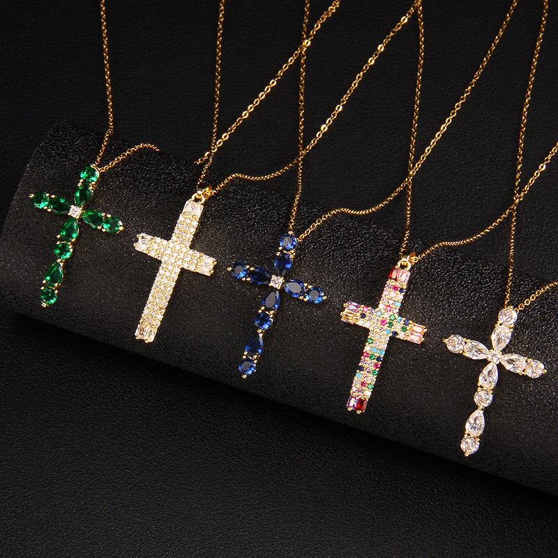 Cross Necklace Manufacturer - European American Trendy Micro-Inlaid Zircon Gold Plated Pendant