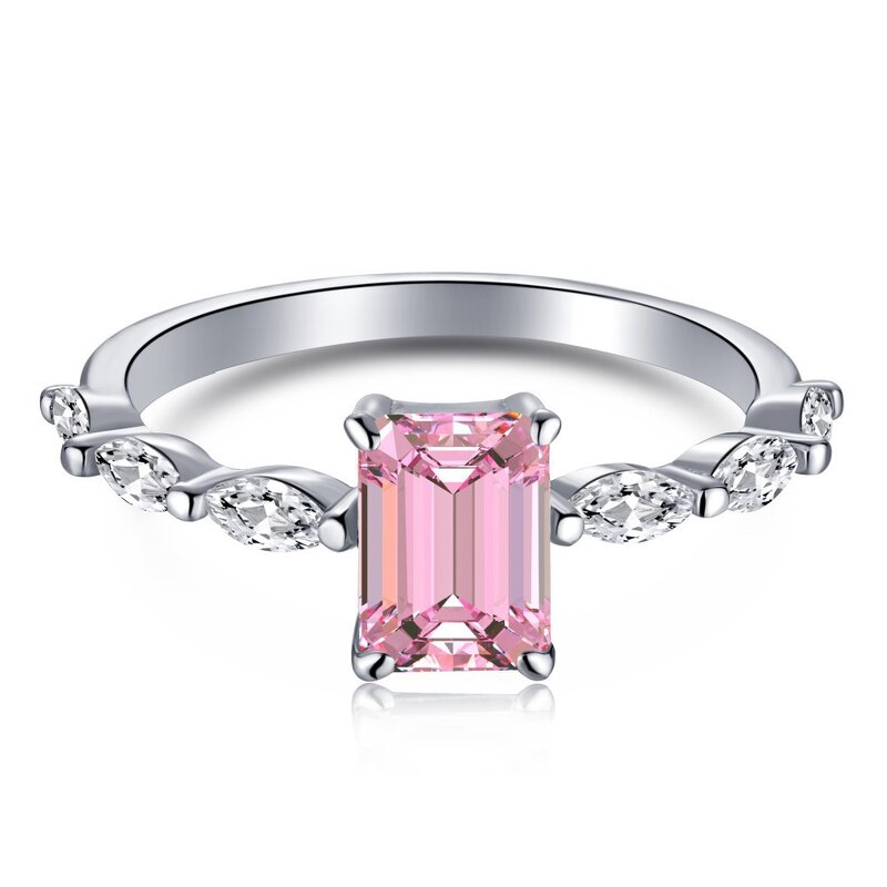Women's Ring Factory - S925 Sterling Silver Princess Cut Pink Peach Heart Cute INS Style Hot Selling