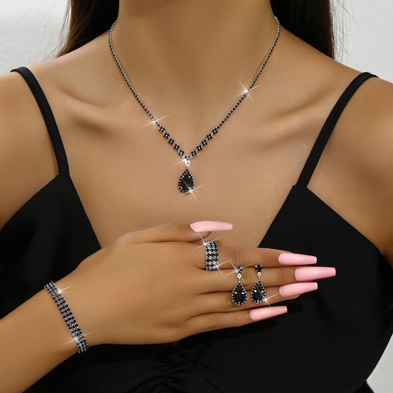 Jewelry Set Manufacturer - Brilliant Full Diamond Zircon Water Drop Necklace Earrings Bridal