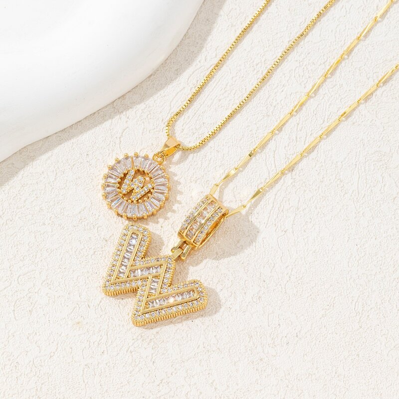 Alphabet Necklace Manufacturer - Hot-Selling Ice Sugar Full Diamond Copper Inlaid Zircon Gold