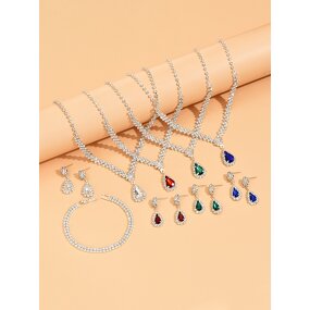 Jewelry Set Manufacturer - New Wholesale Metal Inlaid Diamond Necklace Earrings Wedding Bride