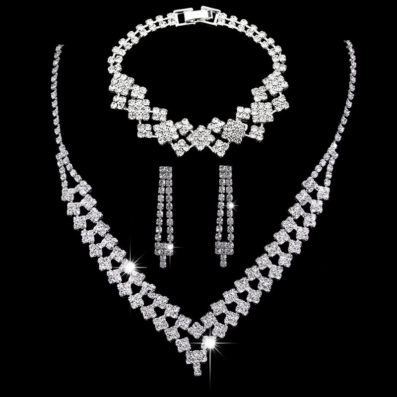 Jewelry Set Manufacturer - Brilliant Full Diamond Zircon Water Drop Necklace Earrings Bridal