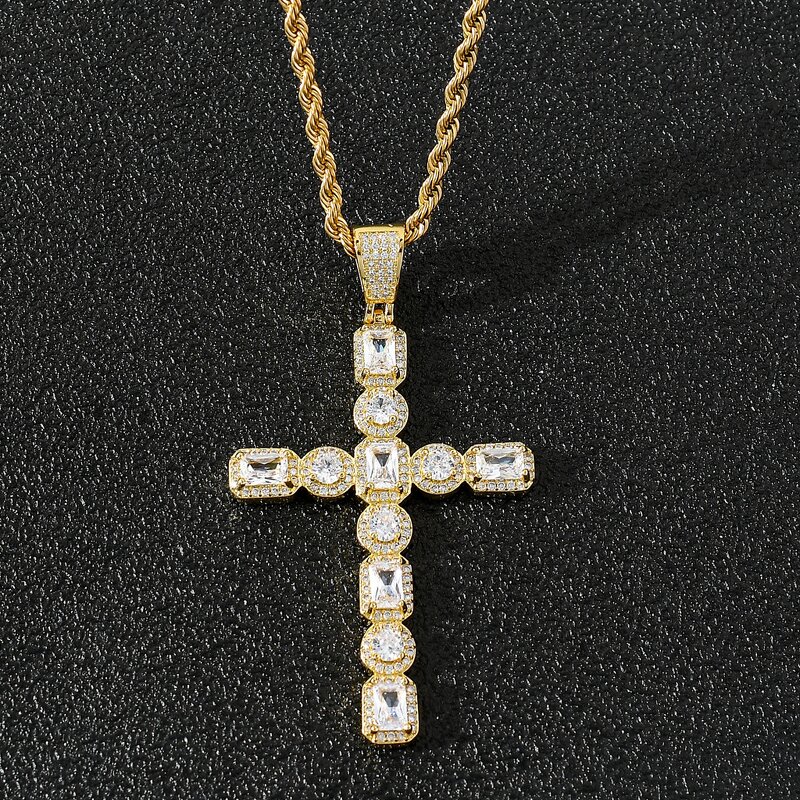 Zircon Cross Pendant Manufacturer - Hip-hop Square Round Large 18K Gold Plated Unisex Trendy