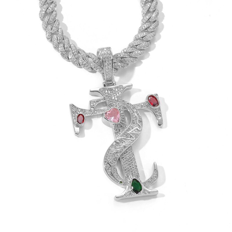Hip-hop Necklace Factory - Cross Pendant Micro-Embedded Colorful Zircon Unisex Trendy