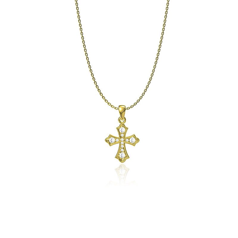 Children's Cross Necklace Factory - Stainless Steel Gold Plated Diamond Pendant Figaro Chain