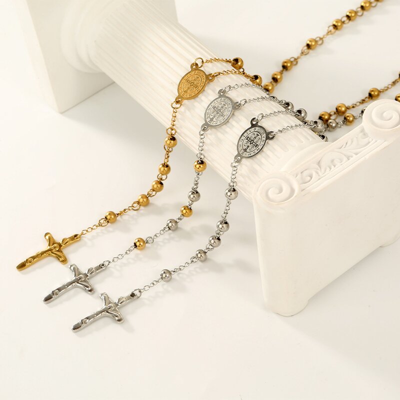 Cross Necklace Manufacturer - Golden Stainless Steel Bead Unisex Wedding Chain