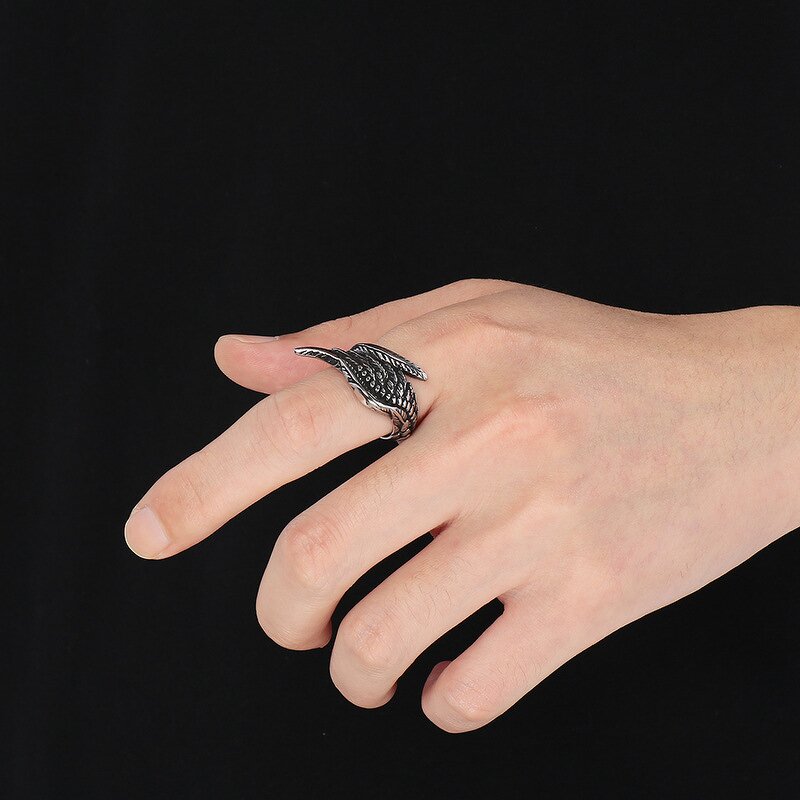 Guardian Wing Ring Manufacturer - Retro Smear Fashion Angel Wings Gold Stainless Steel