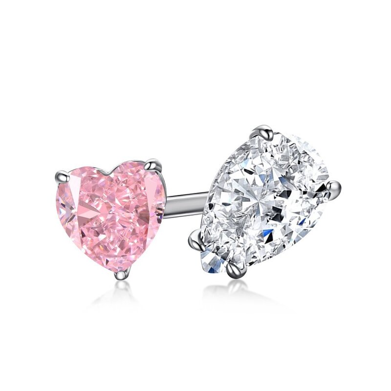Women's Ring Factory - S925 Sterling Silver Princess Cut Pink Peach Heart Cute INS Style Hot Selling