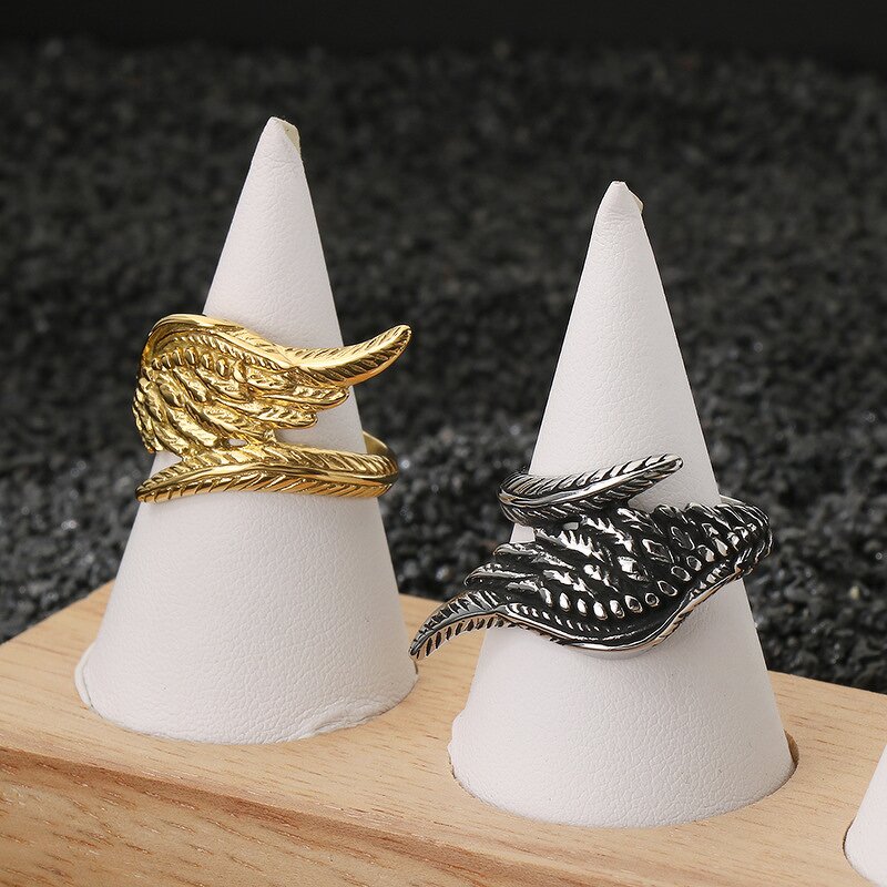 Guardian Wing Ring Manufacturer - Retro Smear Fashion Angel Wings Gold Stainless Steel