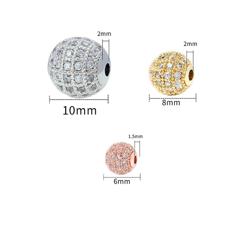 Round Zirconium Beads Factory - Spot Wholesale 6mm8mm10mm Copper Micro-Inlaid Jewelry DIY Spacer