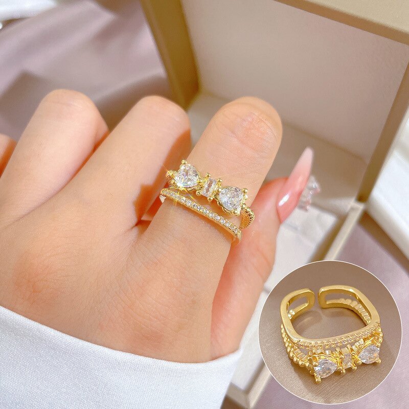 Zircon Ring Manufacturer - Genuine Gold Plating Adjustable Open Design Simple Trendy