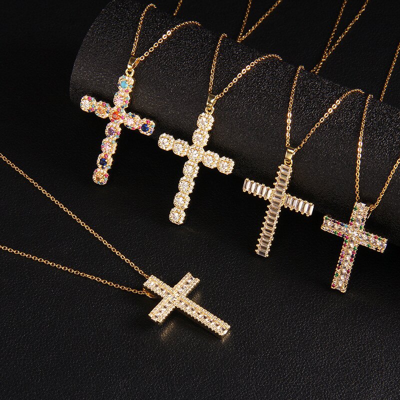 Children's Cross Necklace Factory - European American Micro-inlaid Zircon Gold Plated Pendant
