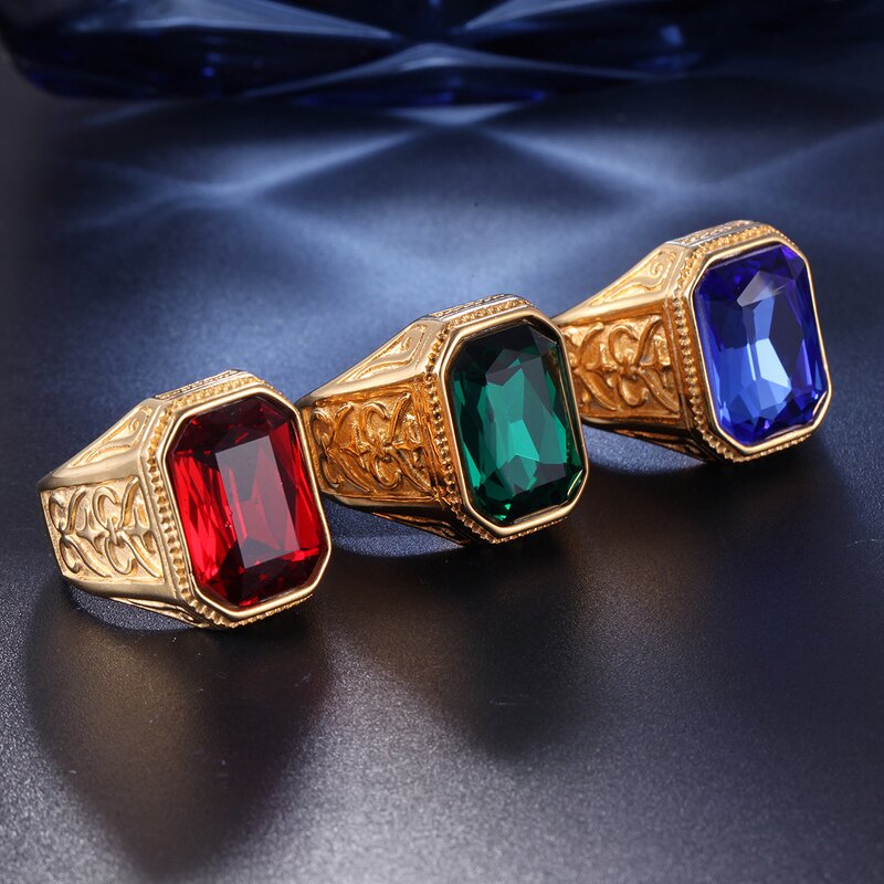 Titanium Steel Ring Manufacturer - European American Punk Rock Multicolor Gemstones Unisex