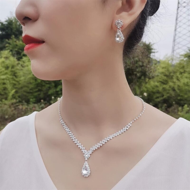 Heart Jewelry Set Factory - Zirconia Cross-Border Heart Necklace Earrings Versatile Collarbone