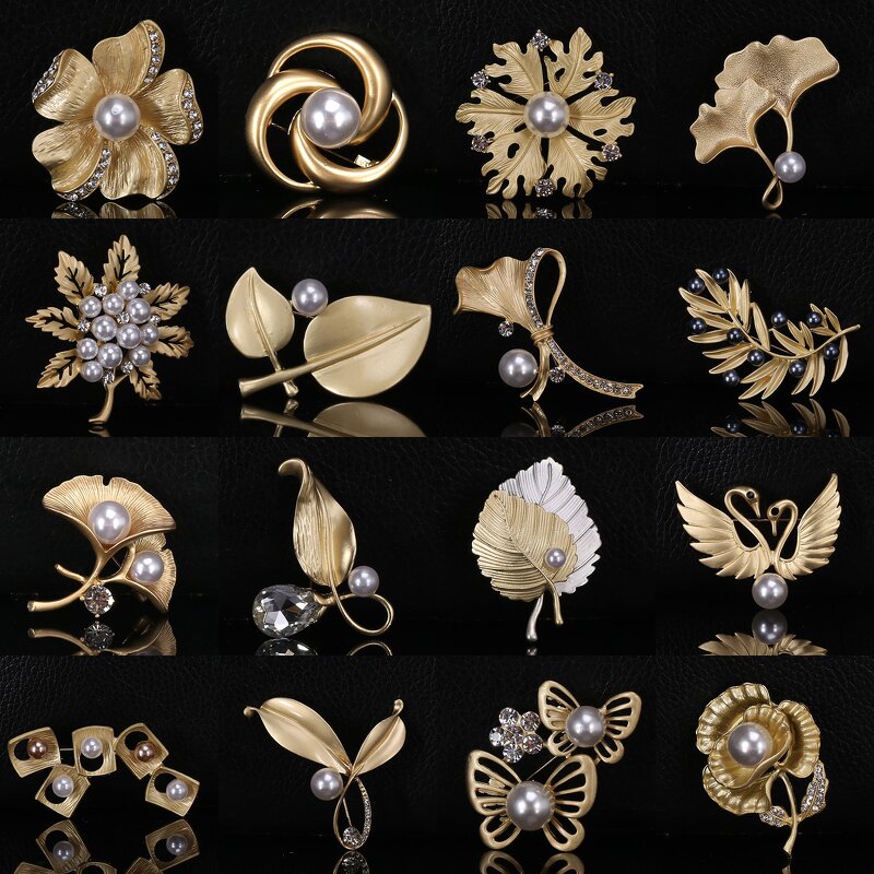 Alloy Brooch Manufacturer - Noble Matted Gold Silver Hot Selling Factory Direct Stock